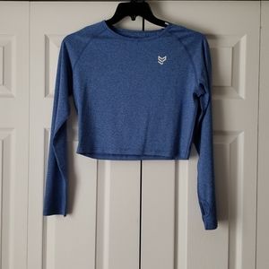 Crop, long sleeve workout top- blue